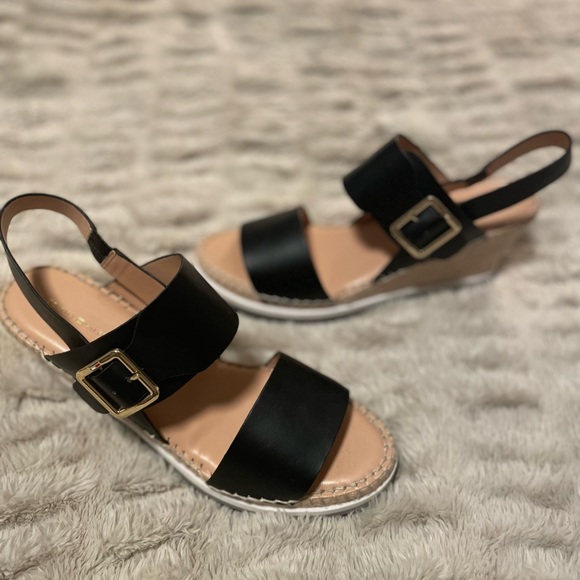 Shoes | Tommy Hilfiger Black Sandals With Rope Wedge Gold Hardware Size 11  Brand New | Poshmark